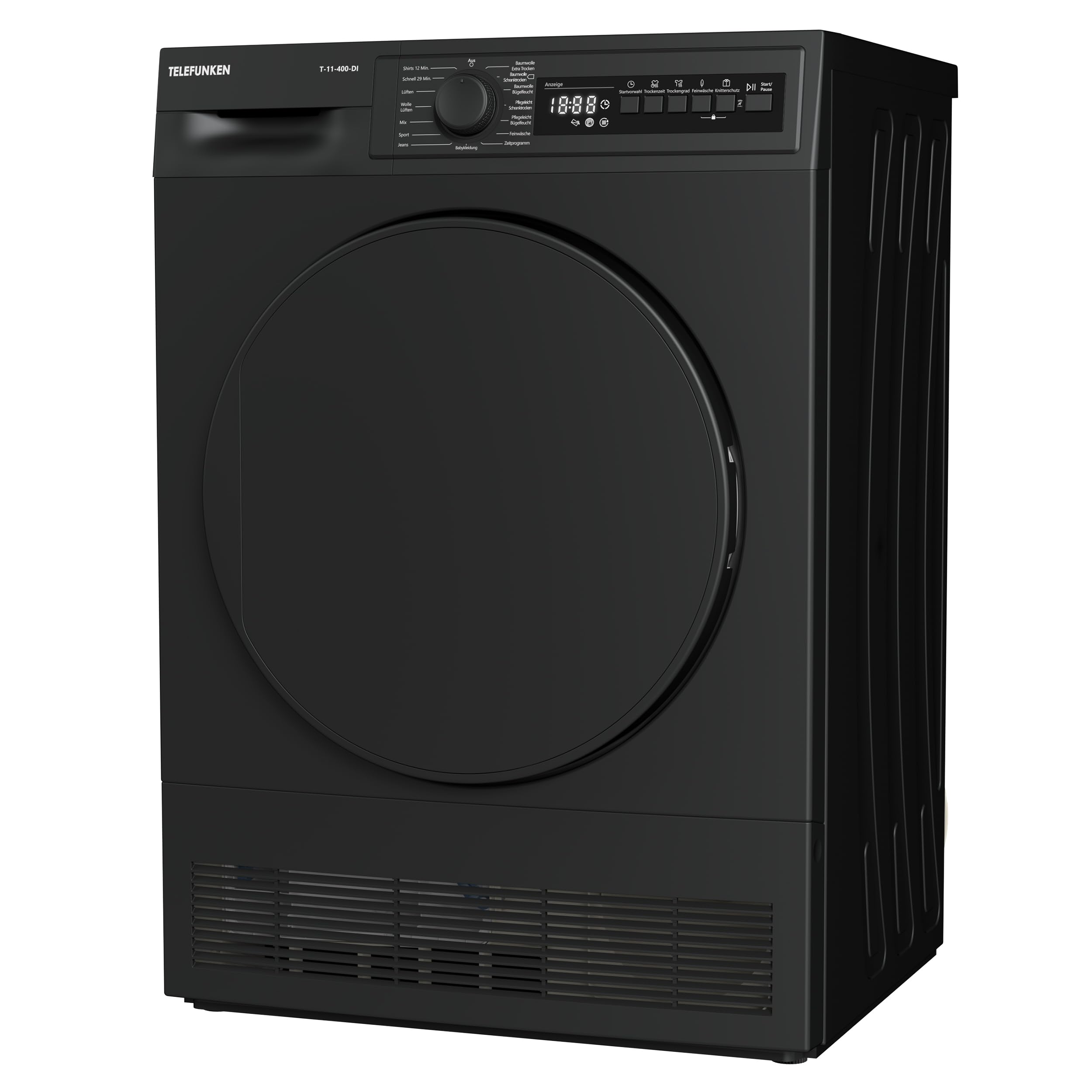 Telefunken T-11-400-DI Kondenstrockner / 7kg Trockner mit 15 Programmen, Startzeitvorwahl, Knitterschutz & reversierenden Trommelbewegungen, dark-inox