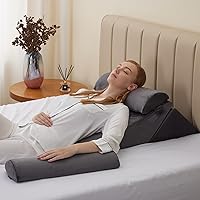Vista 4 de Bedluxe - Juego de 4 almohadas de cuña ajustables para cama, de espuma viscoelástica, para poscirugía, aliviar el dolor de espalda, cuello
