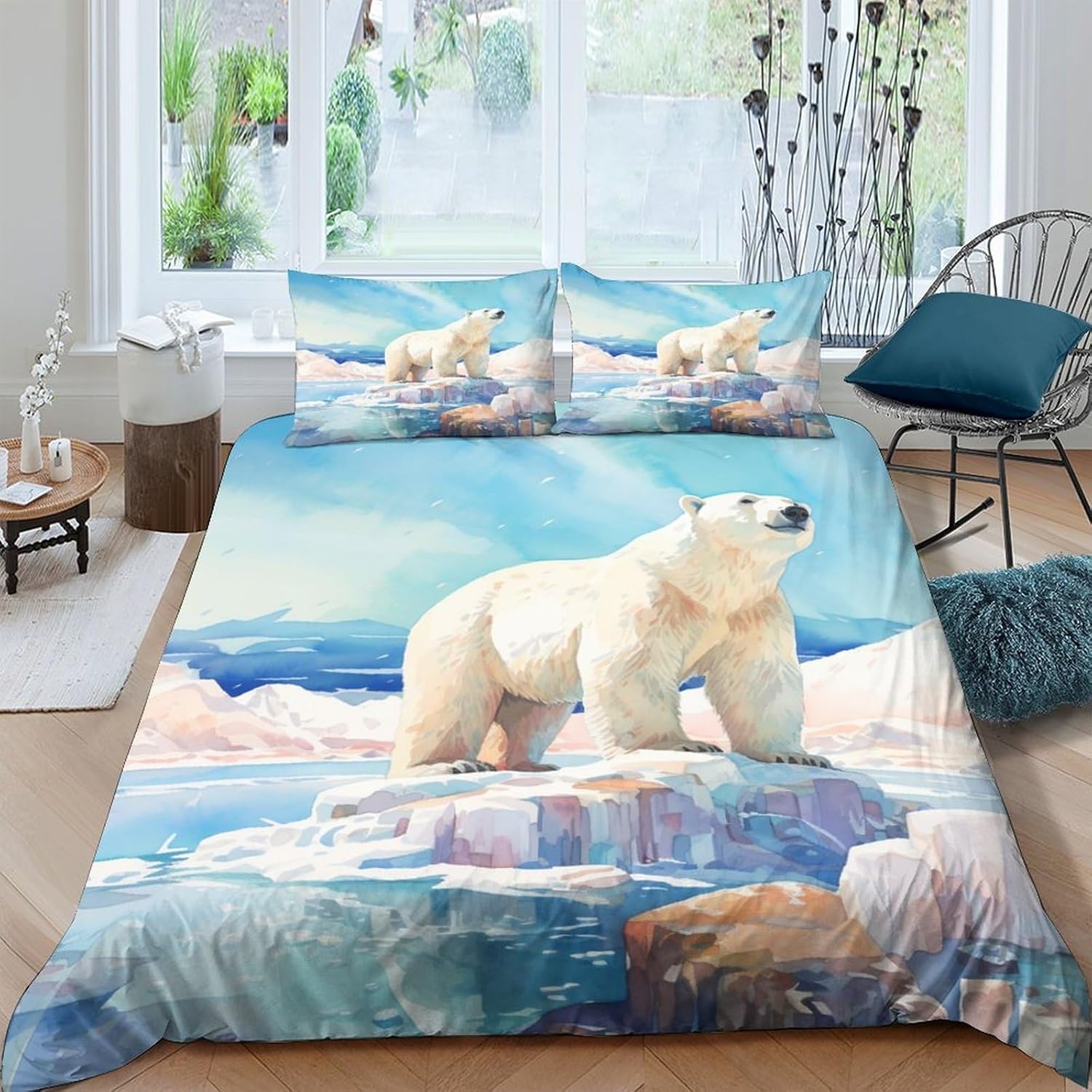 Housse de couette animal microfibre anti-allergie 240x220 cm avec taie d'oreiller pour lit 2 personnes