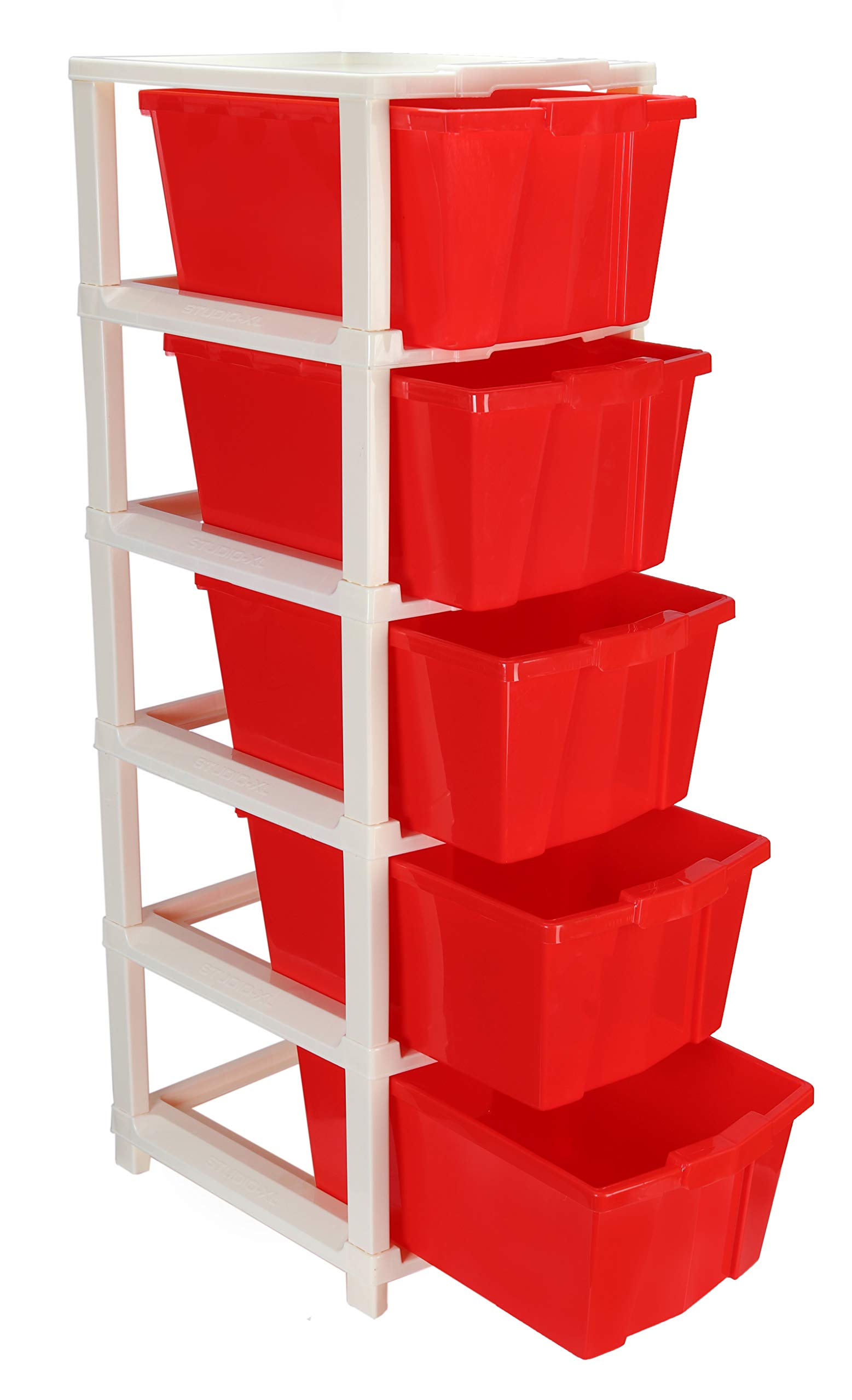 JOYFUL Studio 5 Xl (Extra large), Modular Drawer made of Virgin Plastic for Home, Office, Parlor, School, Doctors, Home and Kids, Product Dimension (31cmx39cmx98 cm), Colour Red