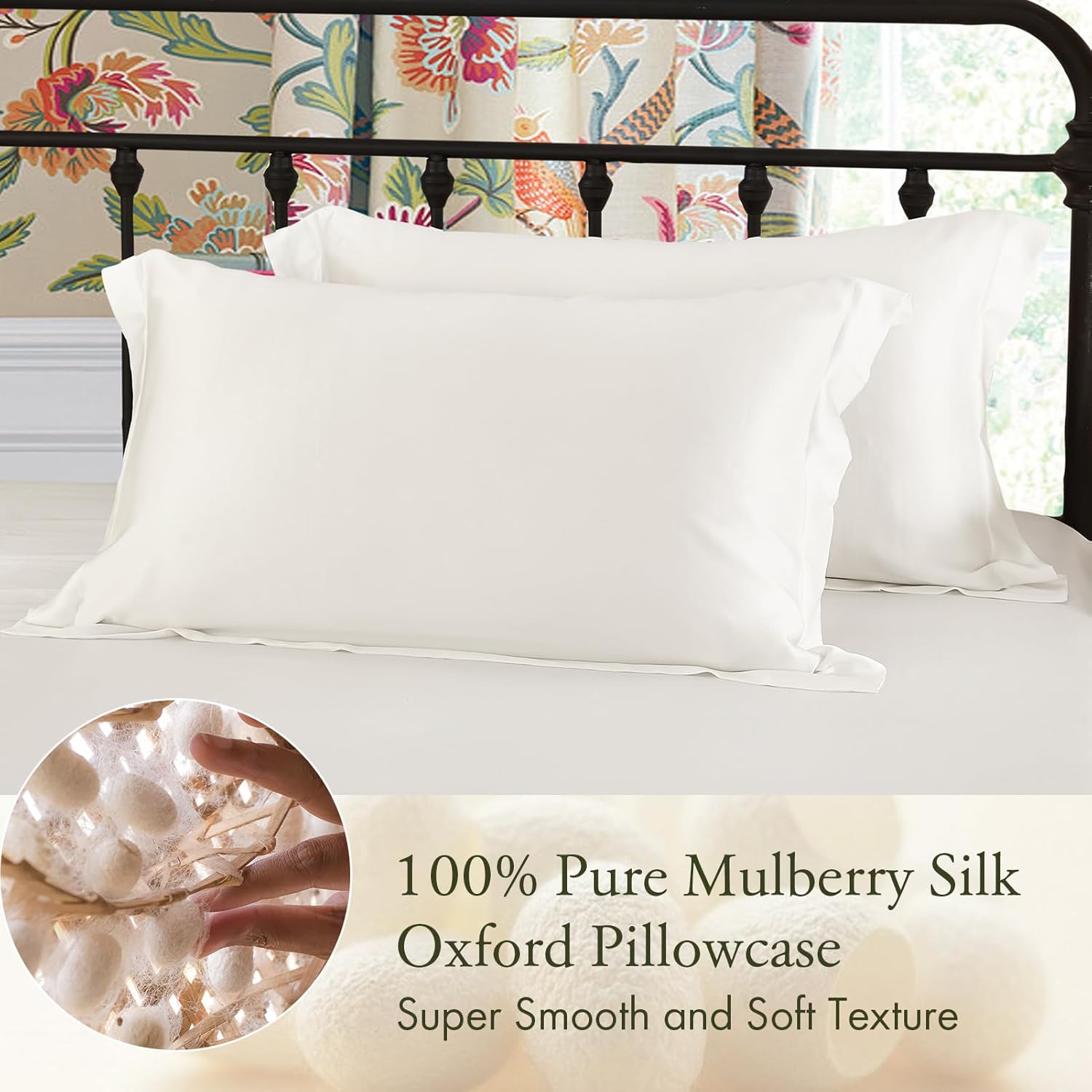 LILYSILK 100% Silk Pillowcase 1PC 25MM Pure Bed Pillowcase for Hair & Skin Oxford Envelope Double-Sides Charmeuse Silk,Ivory King 20x36 inches