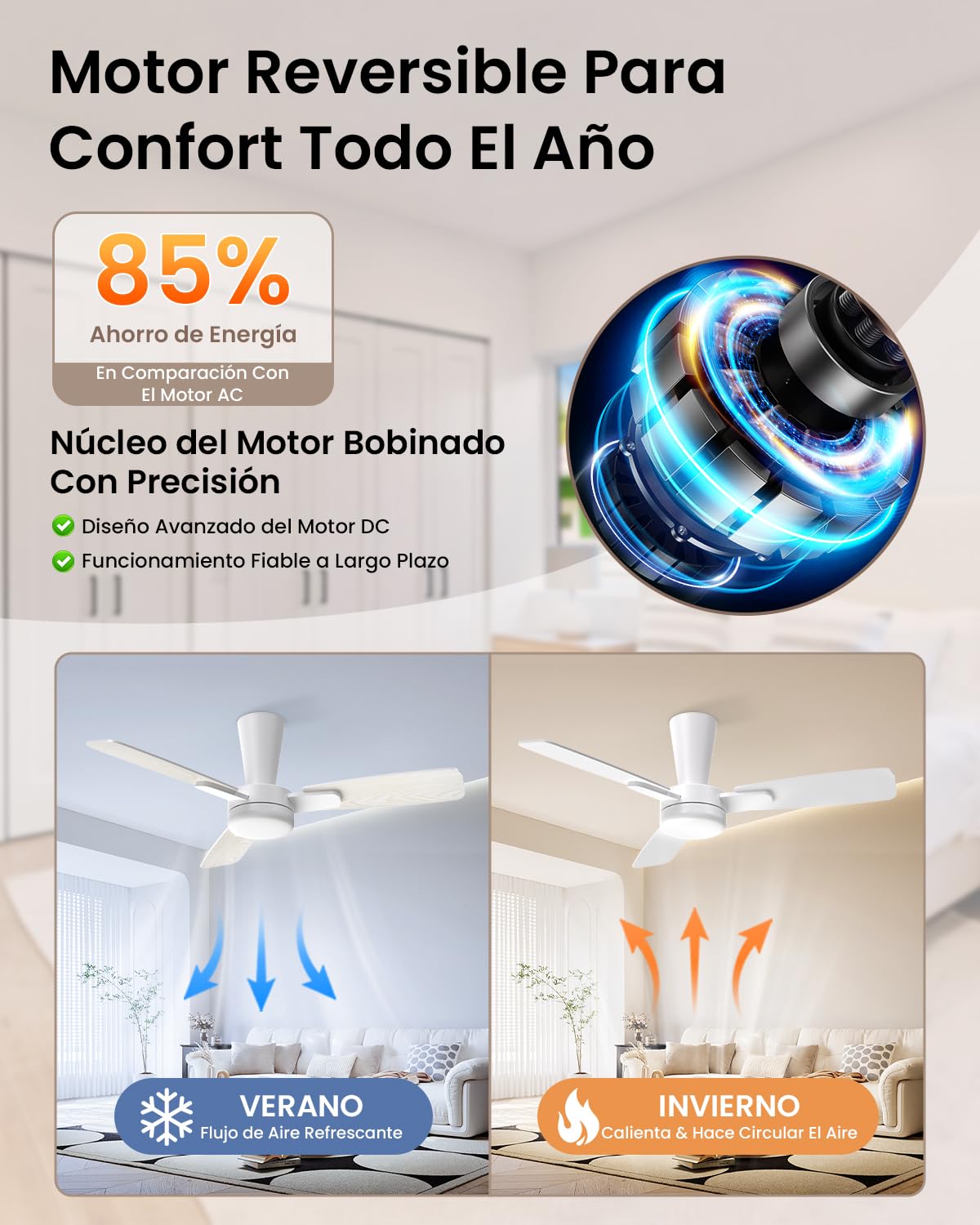 Ventilador de Techo con Luz 106 cm, Motor DC Silencioso, Mando a Distancia, LED Regulable, 6 Velocidades, Temporizador, Función Verano Invierno, Aspas Encajables, Madera Clara/Blanco