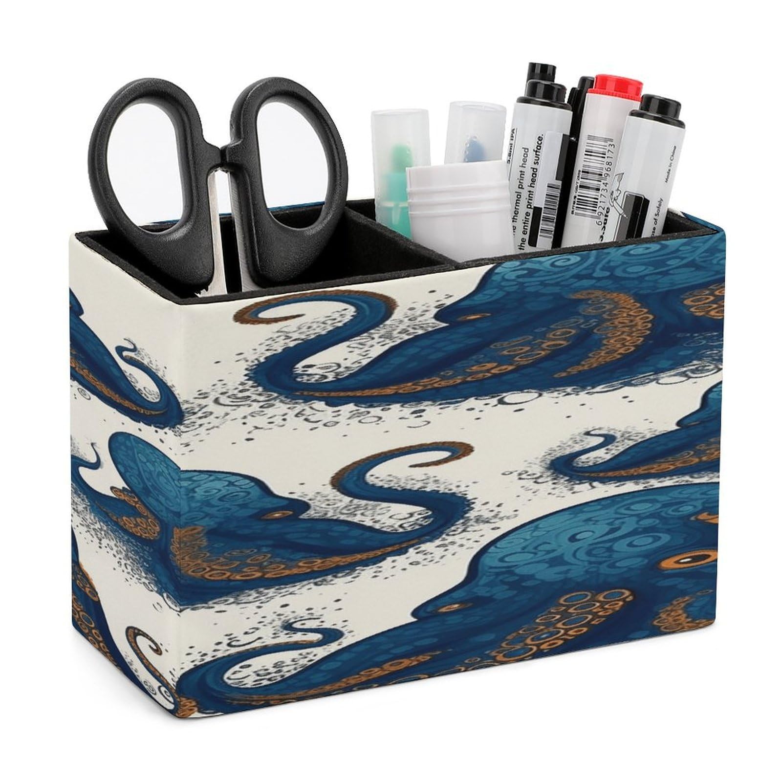 VstaDank Tentacles Octopus Pen Holder Double Compartments Pen Cup Fashion Makeup Brush Holders Leather Pencil Holder for Work Locker Accessories Modern Pencil Cup for Desk Organizer