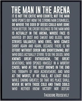 Teddy Roosevelt Man in the Arena Quote Wall Art Print - 8x10 Unframed Photo - Perfect Inspirational and Motivational Gift, Chic Home Decor