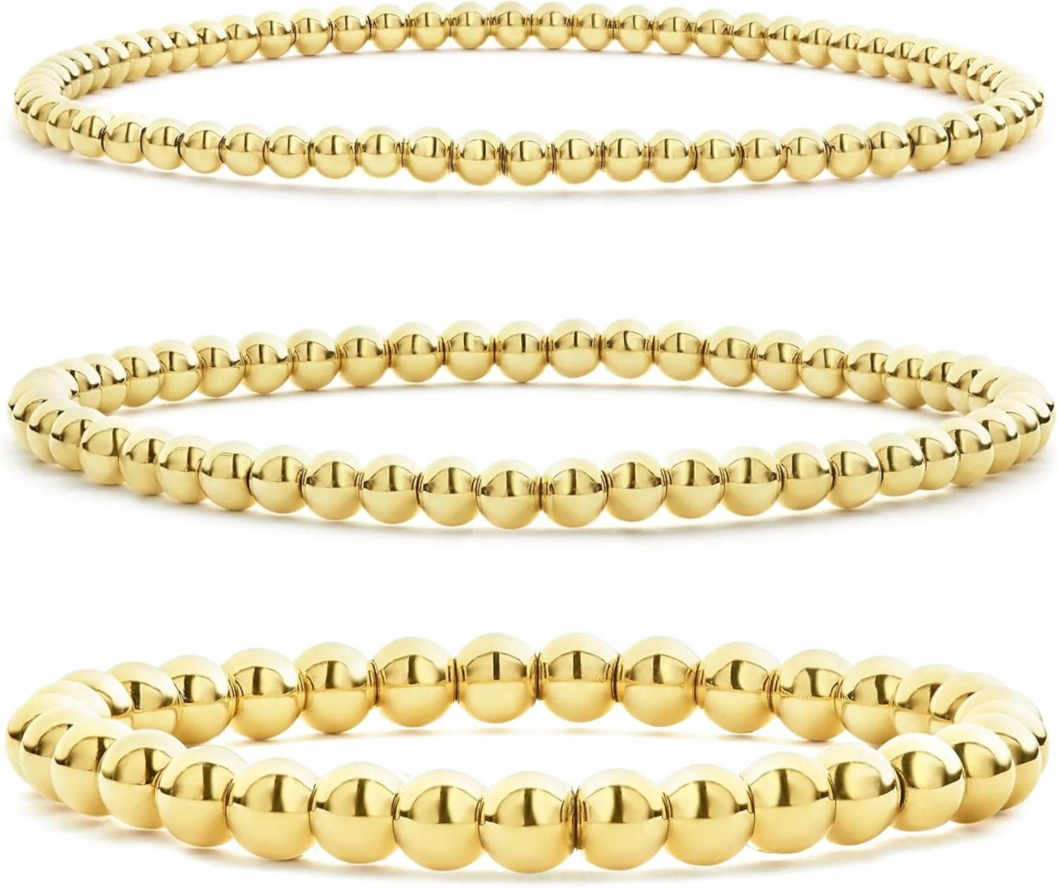 CONRAN KREMIX Waterproof Gold Beaded Bracelet For Women Non Tarnish,Stainless Steel Gold Ball Bead Stretch Layered Bracelet Stack