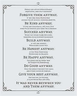 Do It Anyway Mother Teresa Inspirational Quotes Wall Art Print - Typographic Decor for Home, Studio, Classroom & Office Decor - Inspiring Gift of Motivation - 8 x 10" Unframed Wall Art Poster