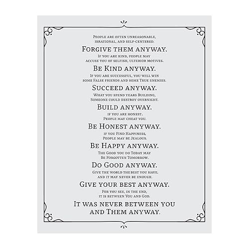 Do It Anyway - Inspirational Quotes Wall Art, Mother Teresa Motivational Quotes Is Perfect Vintage Print Wall Decorations For Home Decor, Studio