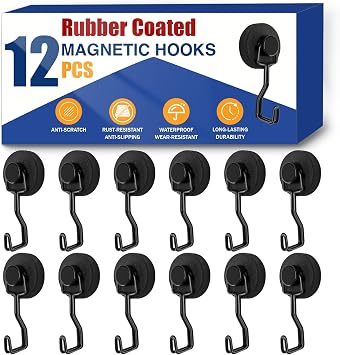 Heavy Duty Magnetic Hooks for Grill, Refrigerator & BBQ 12-Pack Strong Rare Earth Magnet Hooks for Hanging Grill Tools, Towels & Outdoor Camping Accessories