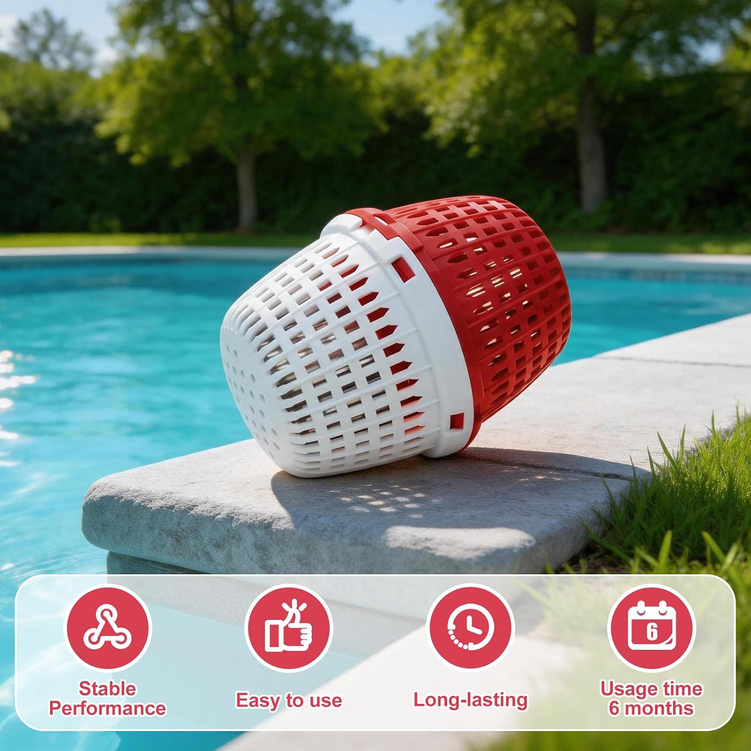 Pool Cartridge for 2.5K–5K Gallon Pools, Lasts up to 6 Months, Red & White