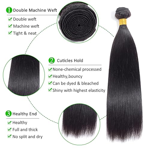 Miniatura 3 de Kapelli Hair 4 manojos de cabello humano lacio (18, 20, 22, 24 pulgadas), paquetes de cabello virgen brasileño 10A 100% sin procesar, extensiones de