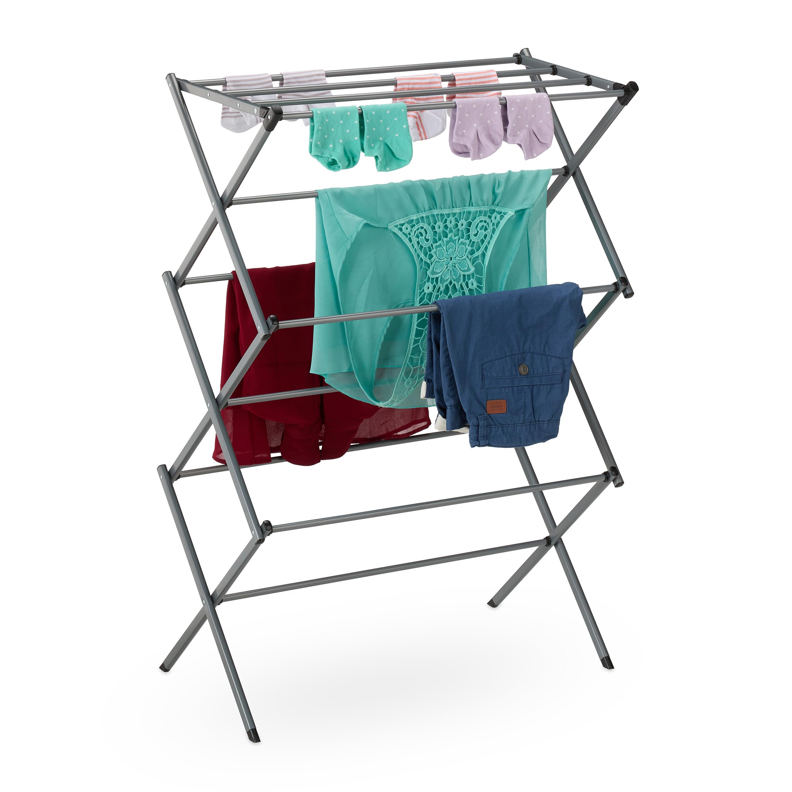 Relaxdays Drying Rack, Folding Laundry Airer, 11 Rods, 6 Tiers, 105x73x37 cm, Metal Clothes Horse, Silver, Steel