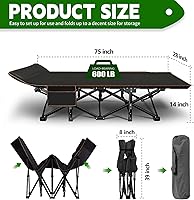 Vista 4 de Barbella Paquete de 2 catres plegables, catres de camping para adultos, catre de dormir portátil con colchón, cama plegable para exteriores, cama