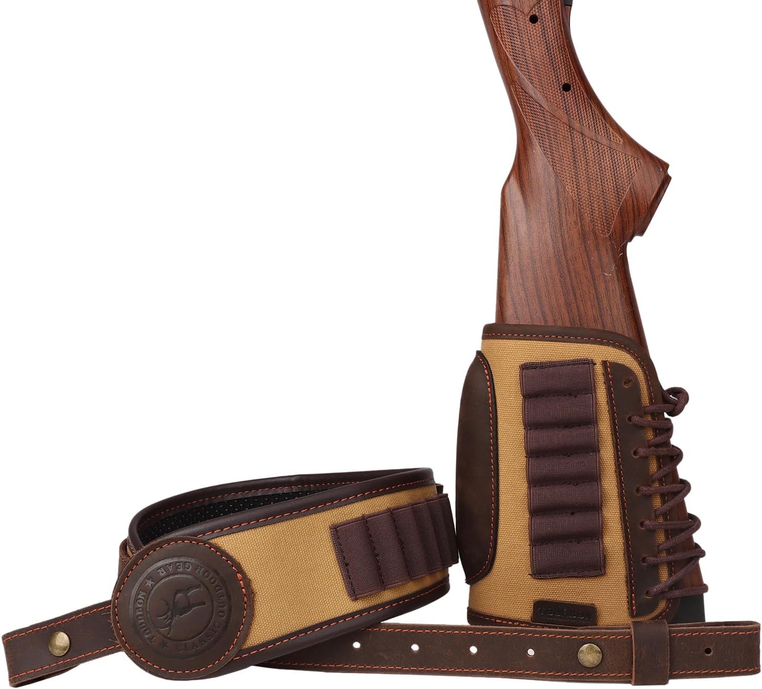 TOURBON Canvas Leather Gun Sling for Rifle with Ammo Holder, Anti-slip Buttstock Cheek Riser Pad for Hunting Shooting