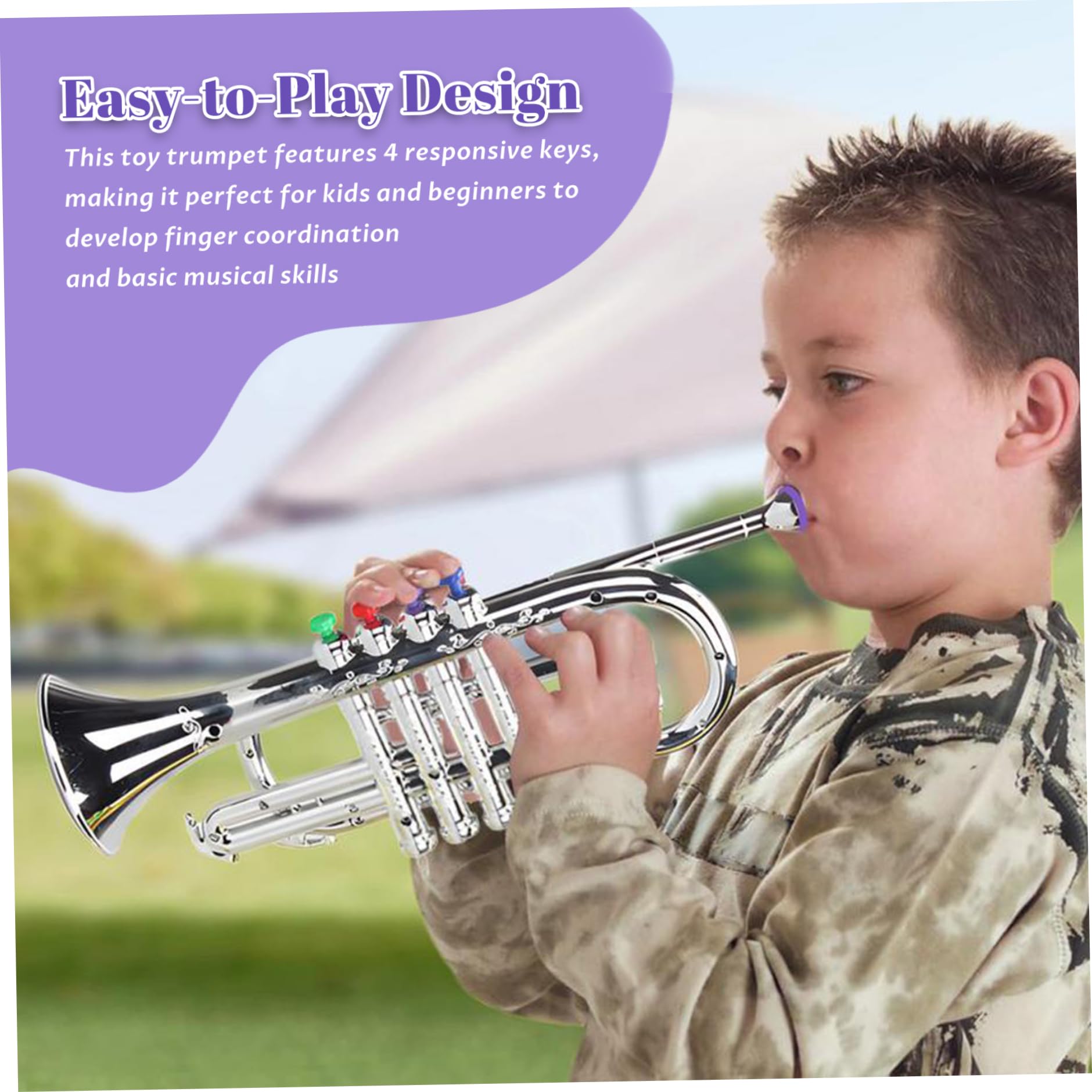 Trompeta de Juguete con 4 Teclas, Trompeta de plástico, Instrumentos Musicales educativos para niñas, niños, Principiantes