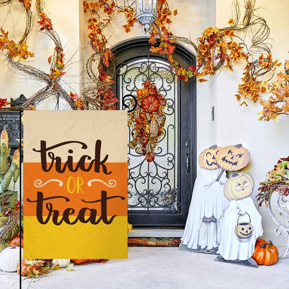 BLKWHT Trick or Treat Garden Flag Vertical Double Sided 12.5 x 18 Inch Halloween Yard Decor