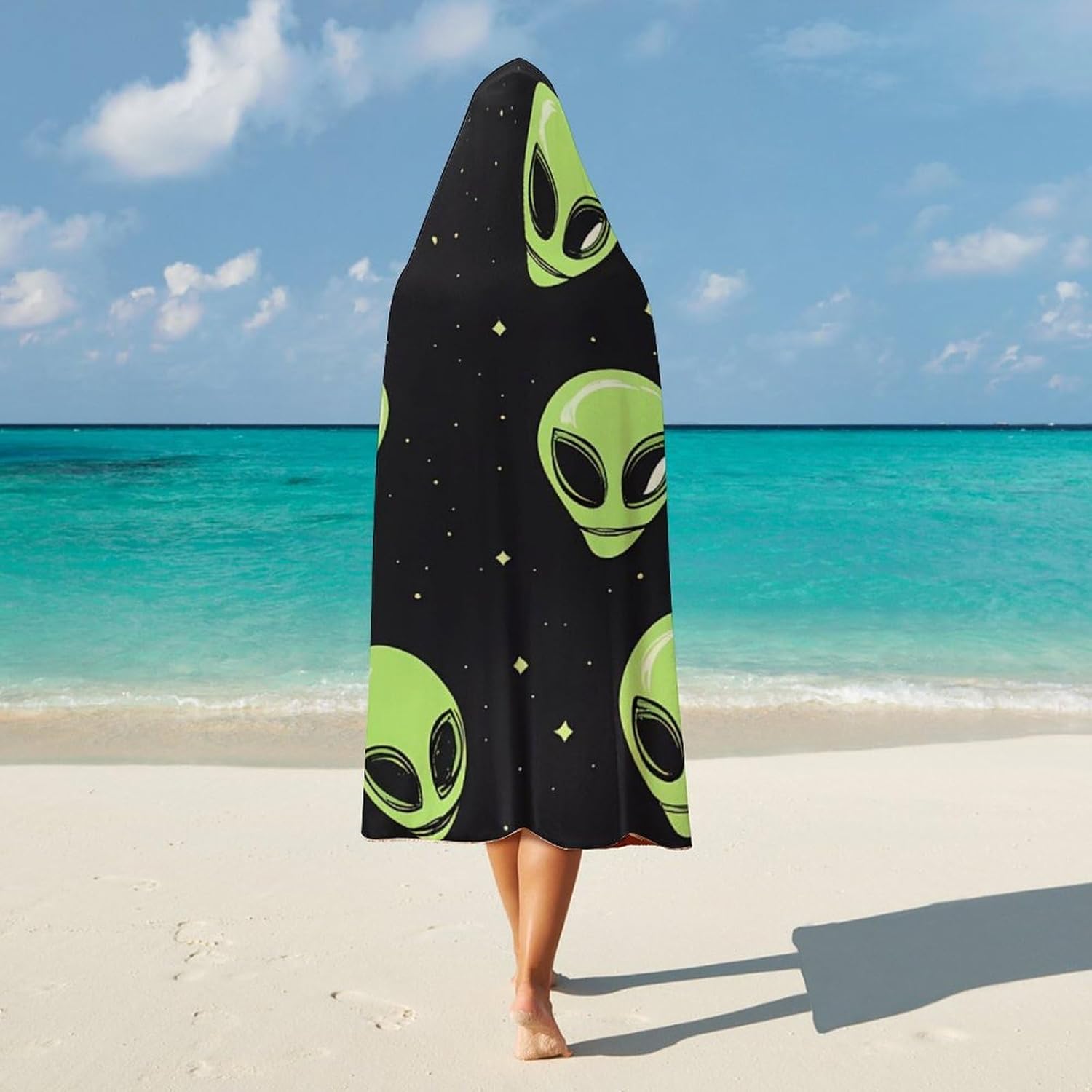 Green Aliens Fashion Wearable Blanket Hoodie Fleece Throw Cloak Robe Unisex
