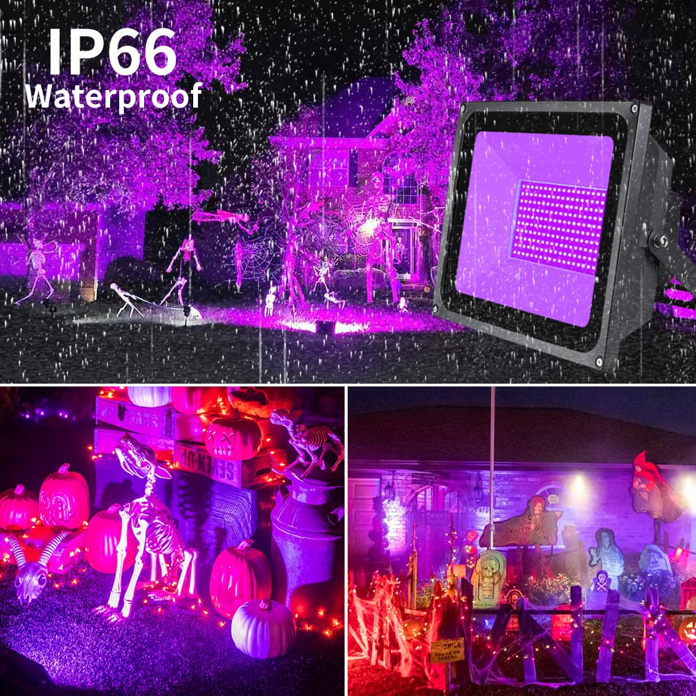Powerful 120W LED Blacklight Flood Light, IP66 Waterproof Black Light Outdoor Floodlight with Plug+Switch+Cord, for Neon Glow Party Stage Lighting Body Paint Aquarium Fluorescent Poster Christmas