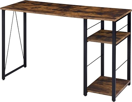 Weathered Oak and Black 2-Shelf Rectangular Writing Office Desk