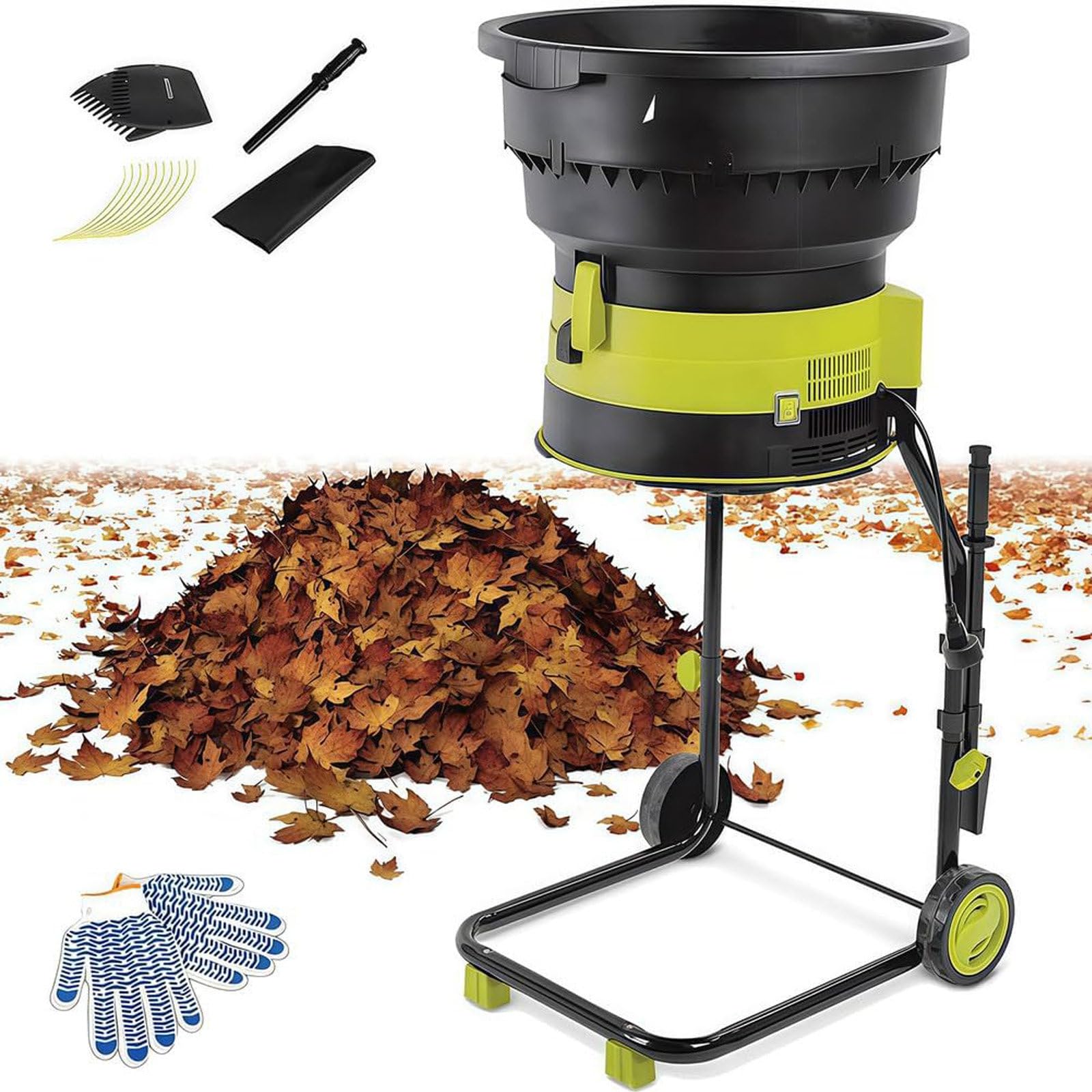 Electric Leaf Mulcher Garden Shredder,2500w Compost Shredder Leaf Crusher with Wheels,leaf Rake,Storage Bag,8000rpm Chippers with 54cm Funnel Diameter for Yard Cleanup,Composting 50mxpowercord