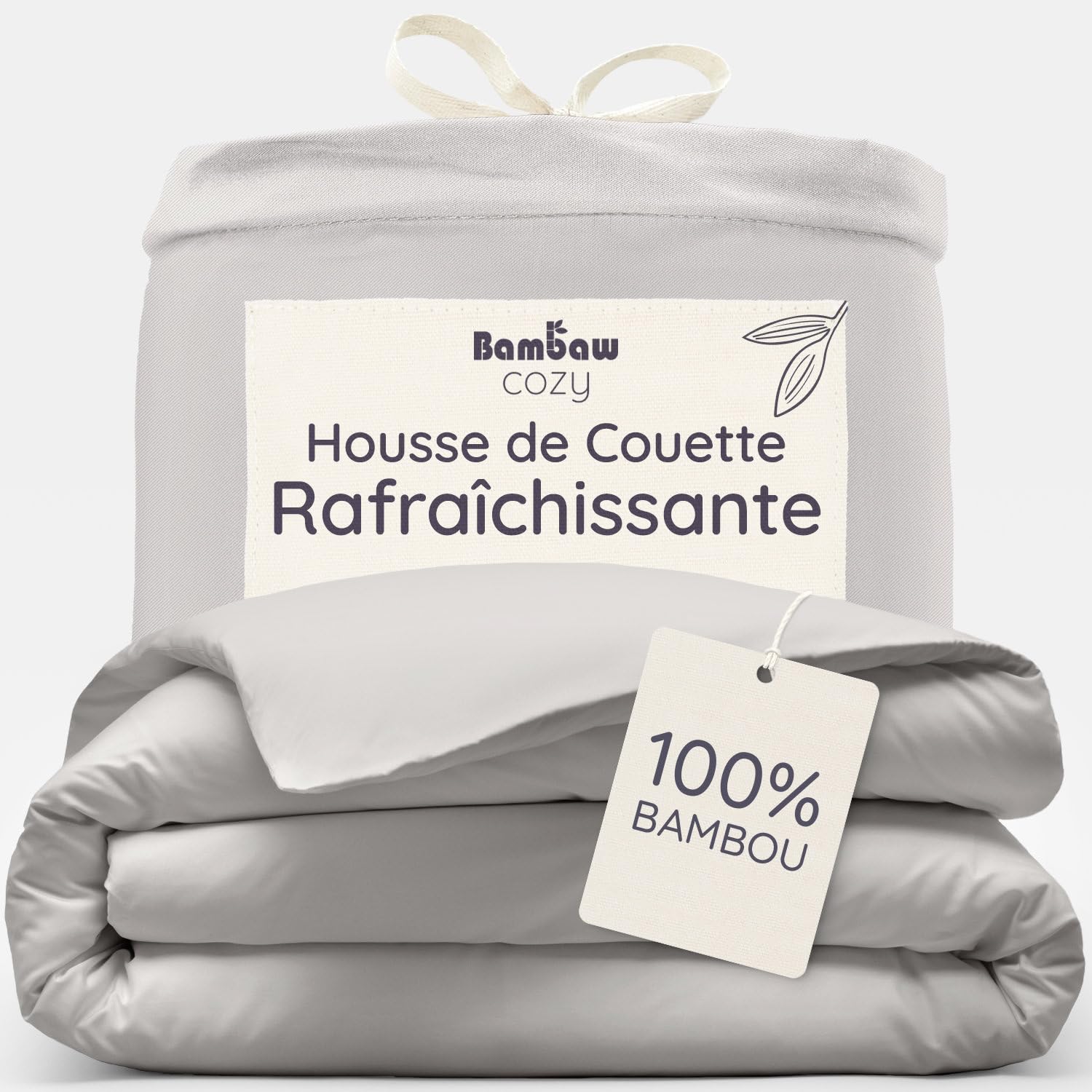 Bambaw Housse Couette Bambou 135x200 cm, Housse de Couette Rafraichissante et Respirante, Linge de Lit en Bambou, Drap Anti Acarien et Hypoallergénique, Drap Fraicheur pour 1 Personne (Gris)