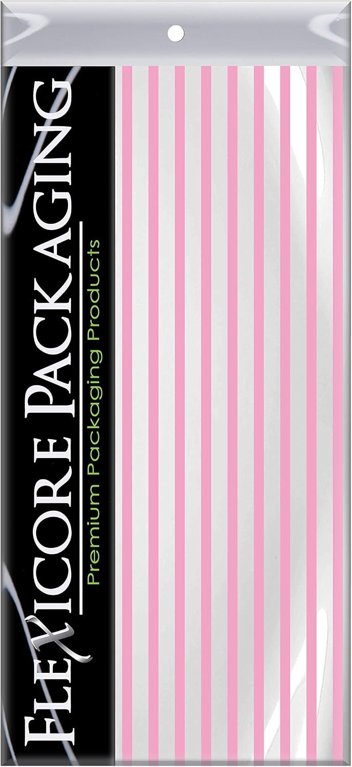 Flexicore Packaging Light Pink Pin Stripe Print Gift Wrap Tissue Paper Size: 15 Inch X 20 Inch | Count: 10 Sheets | Color: Light Pink Pin Stripe