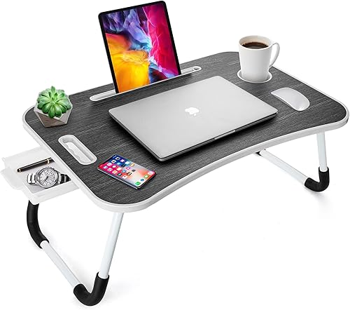 Miniatura 1 de Krumowippi - Escritorio para computadora portátil para cama bandejas de cama para comer y soporte para computadora portátil con patas plegables