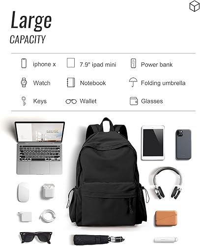 Miniatura 8 de Mochila para escuela, mochila de escuela secundaria para adolescentes, niñas y niños, Negro pequeño, Mochilas Daypack