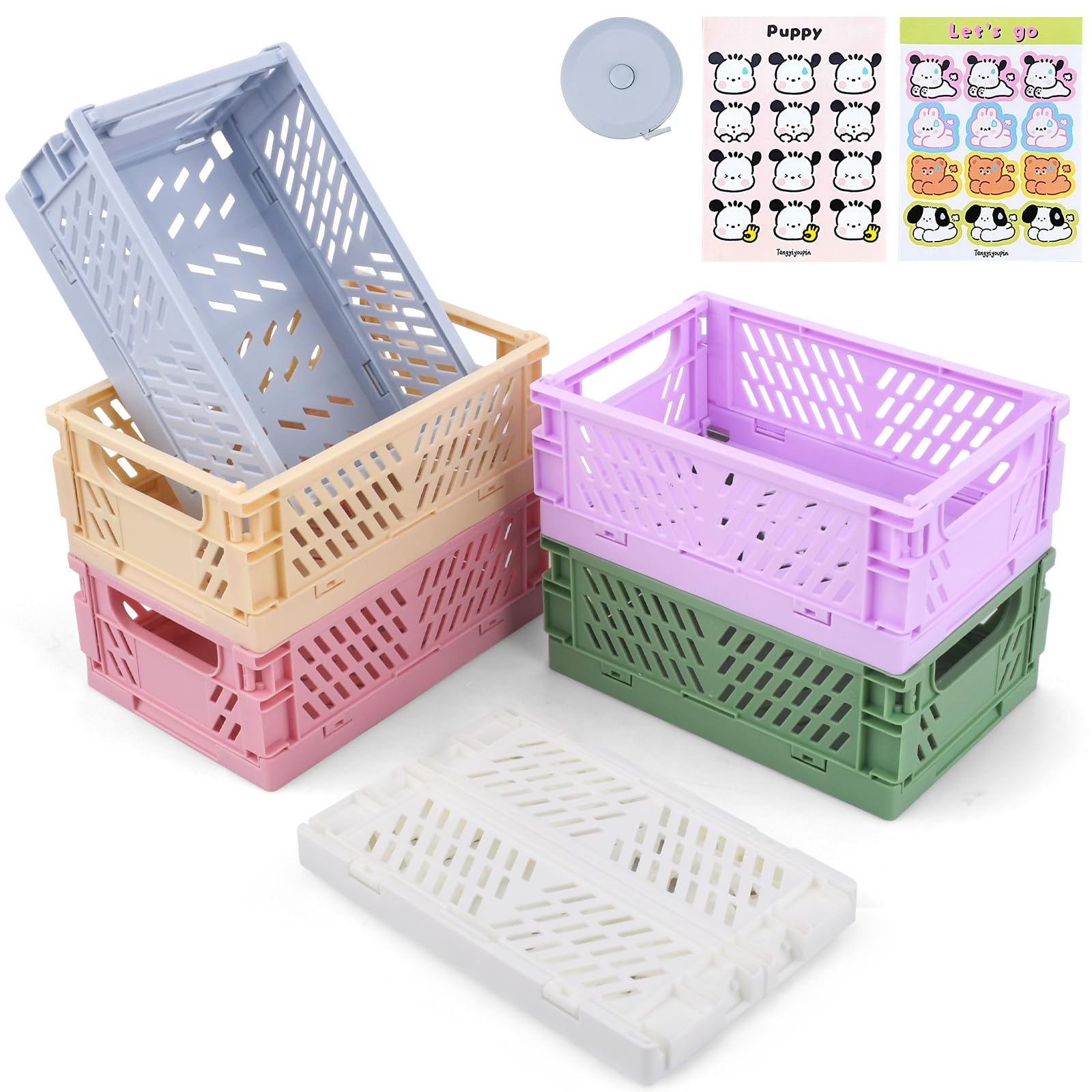 6 Piezas Caja Plegable Plastico, Pequeñas Cajas de Almacenamiento,Plegables de Plástico,Mini Caja Plegable para Frutas, Cestas Plegables para Cocina, Estudio y Oficina (15 X 9.8 X 5,7 Cm)