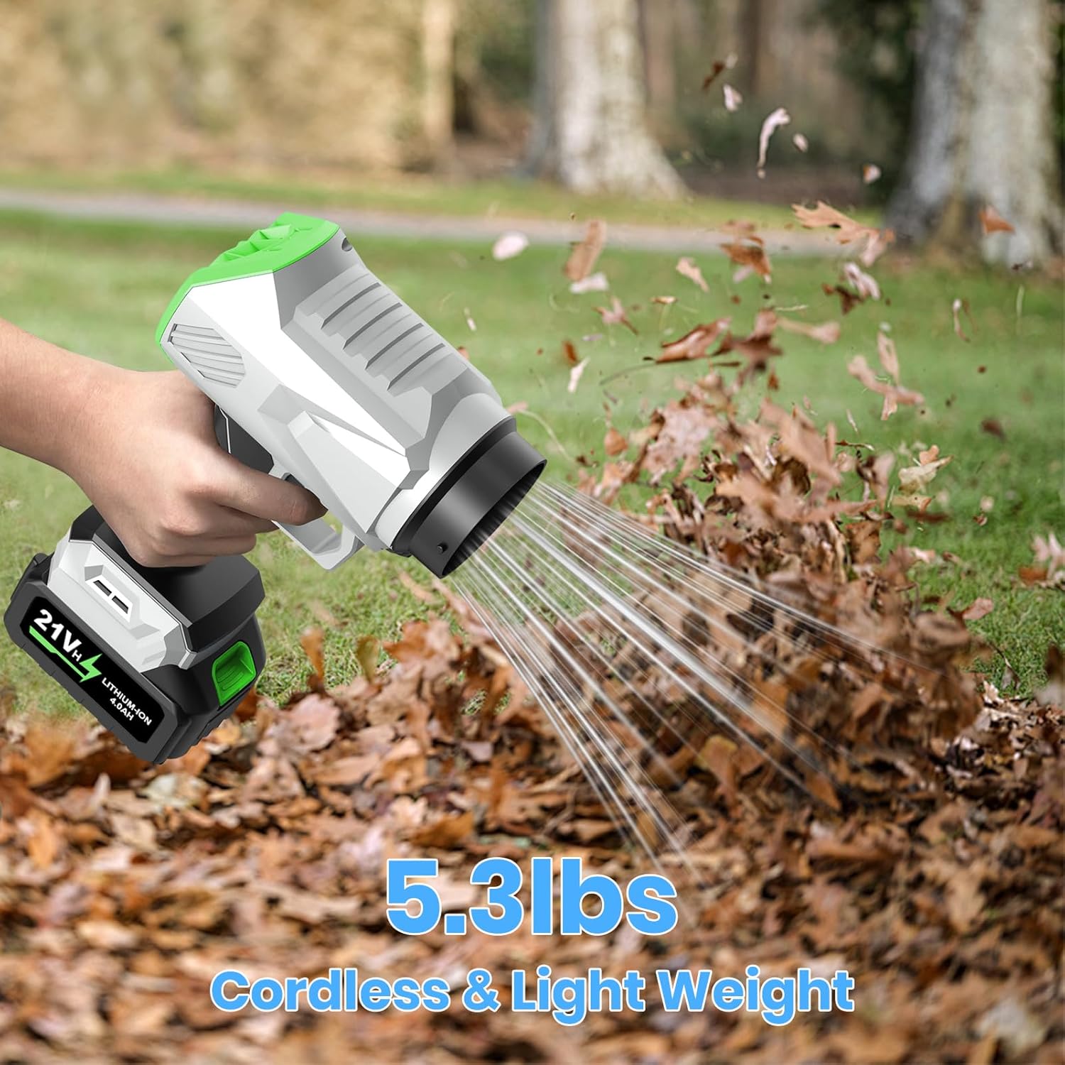Leaf Blower Cordless - 800,000 RPM with 2 x 4.0Ah Batteries and Charger Electric Blowers for Lawn Care Yard Garage Leaves Dust or Snow Outdoor Tidying Portable Leaf Blower Green