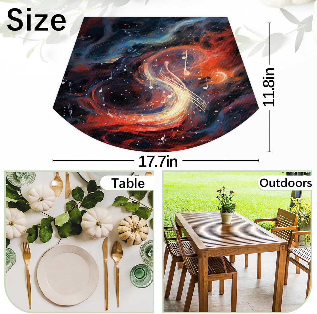 Wedge Placemats Abstract Musical Note Heat Resistant Set of 6 Washable Wedge Table Placemats Non-Slip Place Mats Table Mats for Kitchen Dining Table Indoor Party Patio Home Decoration