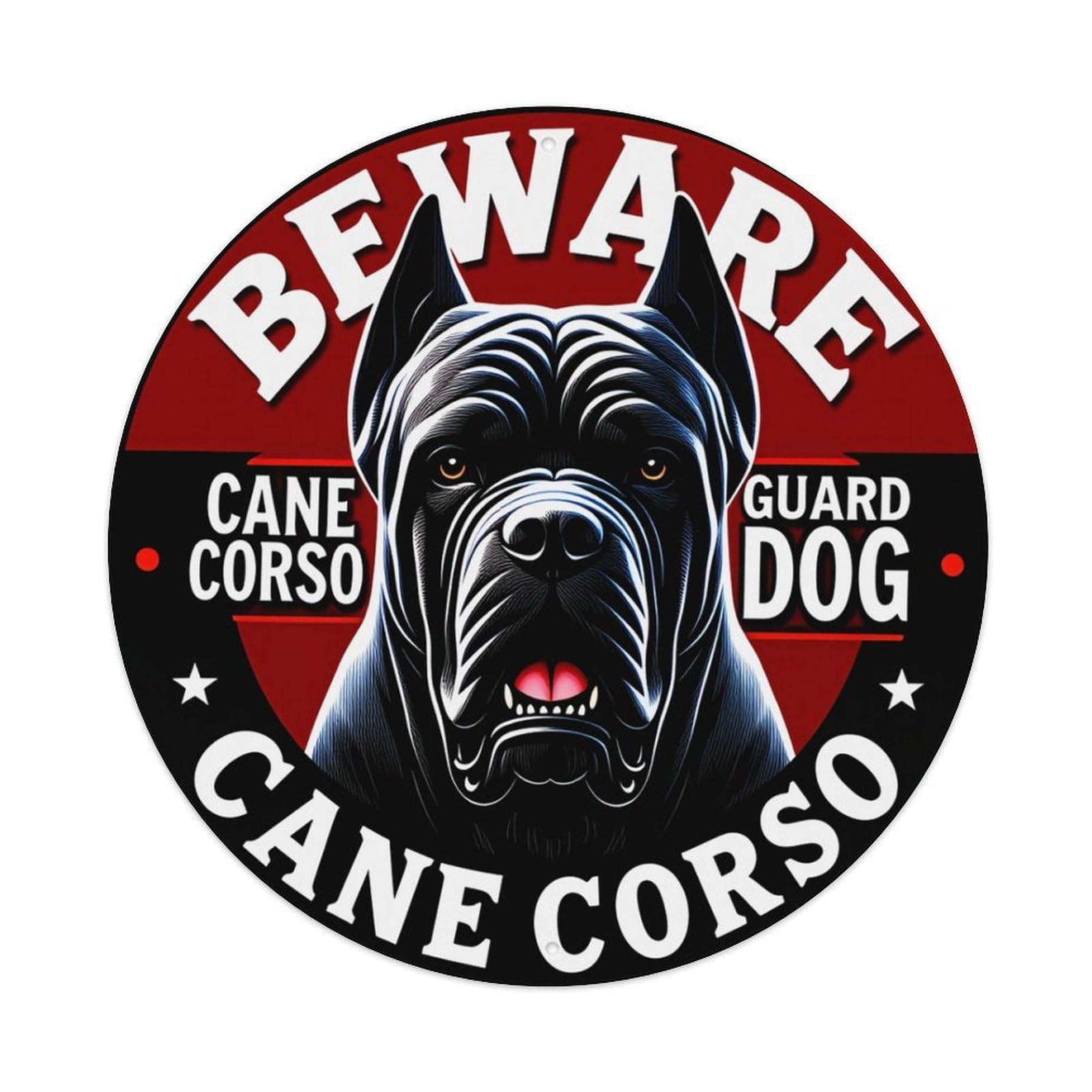 Beware Cane Corso Guard Dog Vintage Metal Tin Sign Retro Wall Decor for Home Bar Garage Cafe, Indoor & Outdoor Decorative，circle Metal Poster, 8x8 Inch