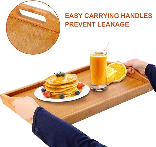 Miniatura 3 de Moclever Bandeja de desayuno con patas plegables – Bandeja para servir bambú – bandejas de cena, bandeja de té, bandeja de bar, bandejas de cama