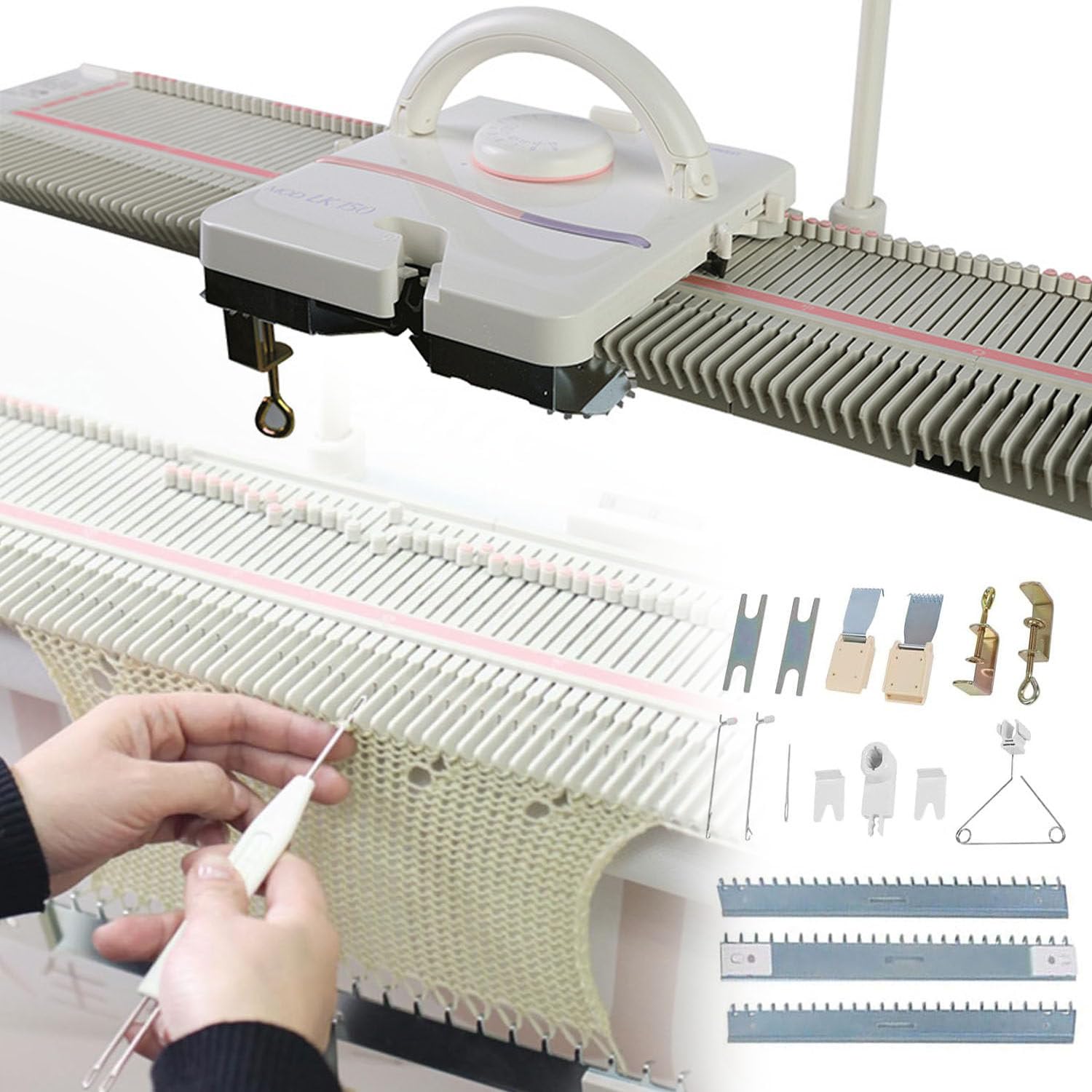 GEHPYYDS Automatic Knitting Machine Kit, Medium Gauge 6.5mm 150 Stitches Plastic Household Knitting Machine with Accessories Household Sewing Tool Set