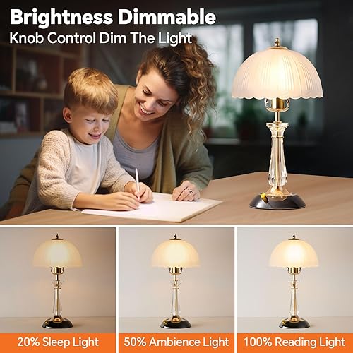 Miniatura 6 de Lámpara de mesa de cristal, lámpara de noche regulable con interruptor de encendidoapagado, modernas lámparas de vidrio para mesitas de noche,