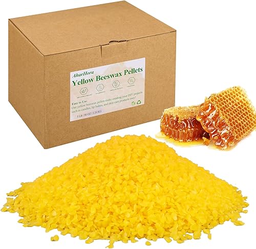 AharHora Gránulos de cera de abeja amarilla, cera de abeja orgánica natural de 5 libras para hacer velas, pastillas de cera de abeja para el cuidado