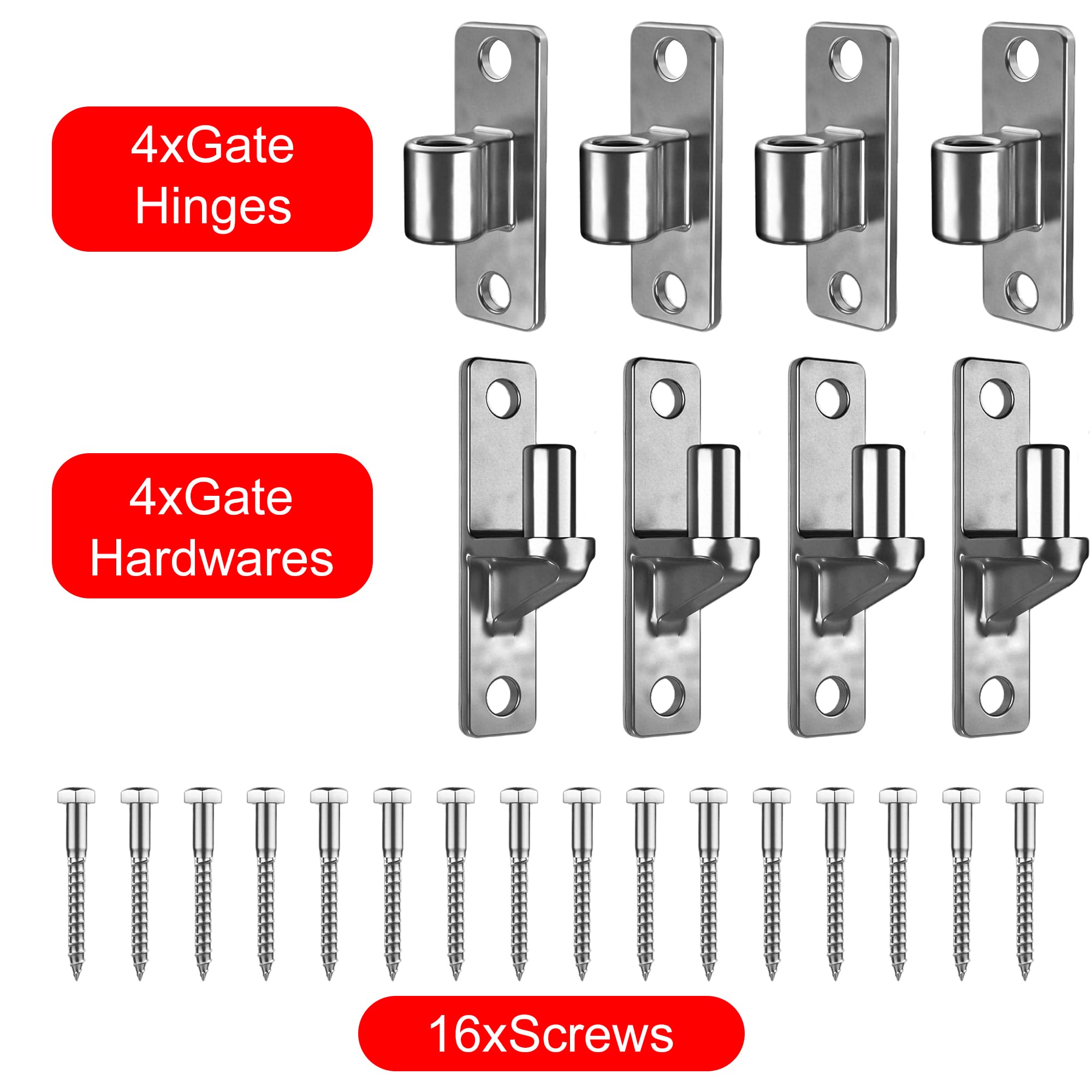 Paquete de 4 bisagras de puerta resistentes, bisagras de puerta de acero inoxidable 304, bisagras de puerta de granja de hasta 600 libras, diseño de una pieza, accesorios de bisagra de puerta