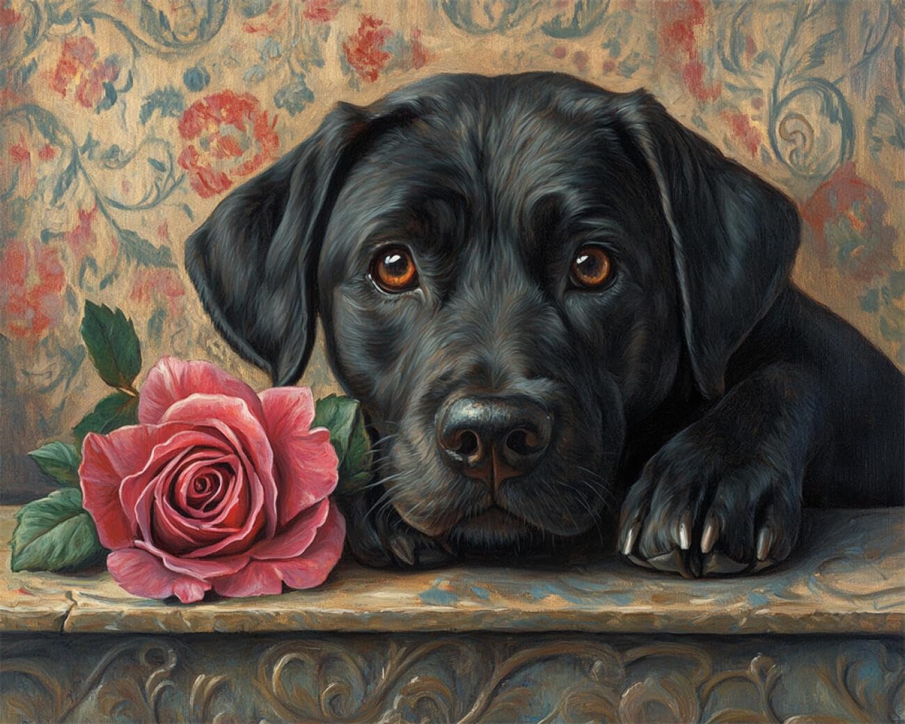 Rkflgew B Diy Ead Embroidery Kit Labrador Retriever And Roses 30X40cm