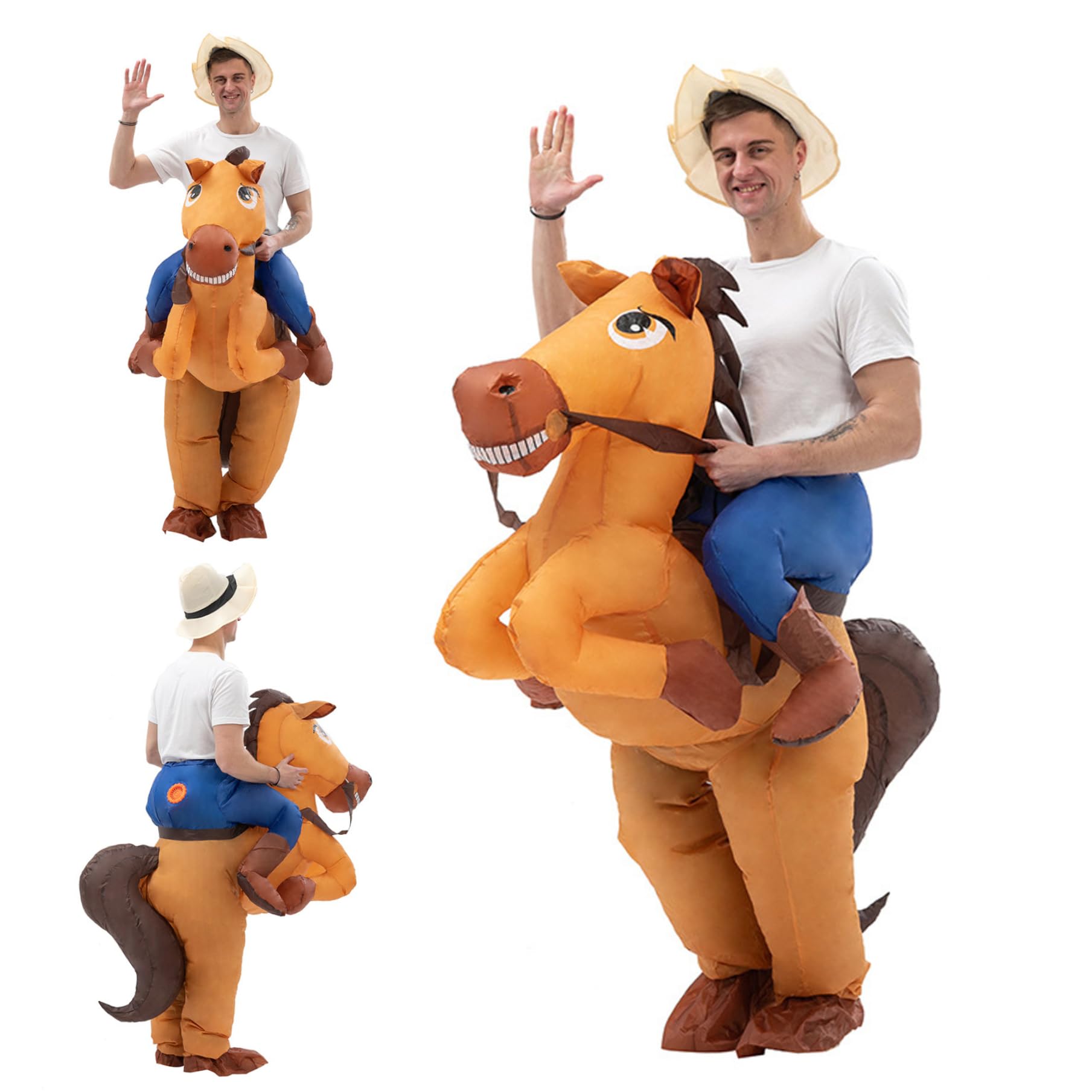 Disfraz Inflable Atuendo De Vaquero Para Adultos Hombres Disfraces De Caballo Divertido Disfraz De Caballo Resistente A Lágrima Disfraz Decoración Halloween Del Soplador De Aire (Sin Batería)