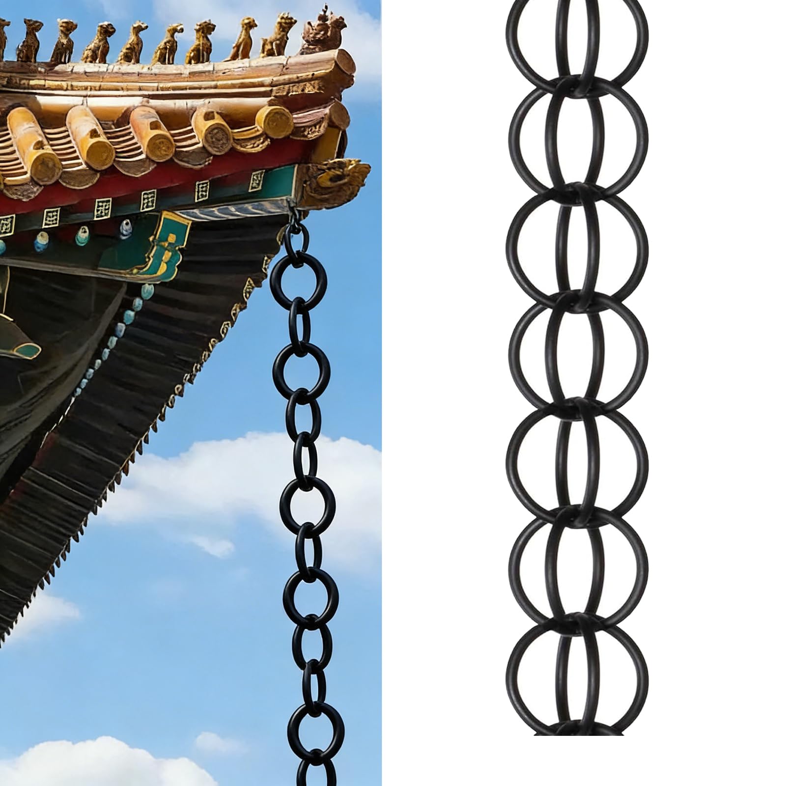 Ring Rain Chains Aluminum Alloy - Rain Chain Outdoor - Customizable DIY Layout - Rust-Resistant Coated Metal Downspout Alternative for Garden, Patio & Outdoor Décor - Easy Installation -1.5m/5ft