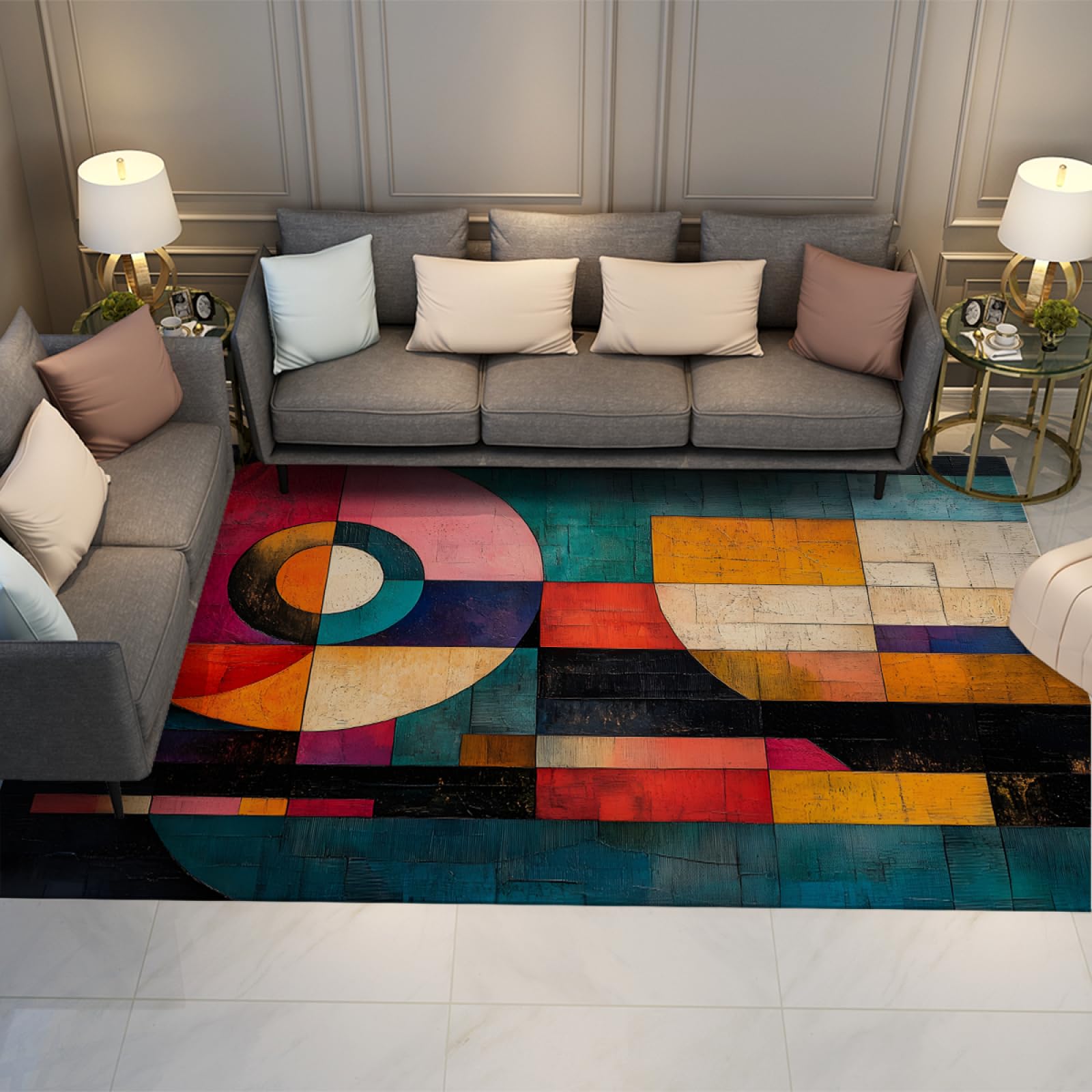 Tapis coloré abstrait pour chambre et salon moderne au style artistique unique
