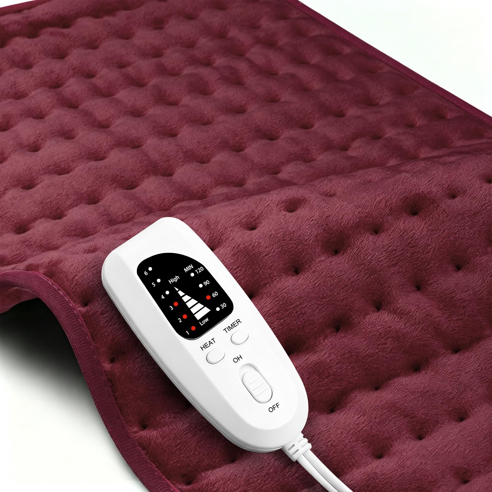 Electric Heating pad for Back Neck Shoulder Knee Arms Legs- Electric Heat Pads with 6 Heat Settings &amp; Auto Shut Off &amp;Dry/Moist Heat Heating Pad for Birthday Mother Father Girl Men Women, Dark Red