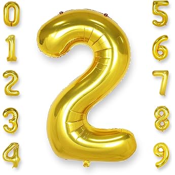 AULE Balloon Number 2 Gold XXL 101 cm Numbers Foil Balloon Birthday Gold 2 Years 40 Inch Helium Balloon Number Balloon for Baby Shower Anniversary Decoration