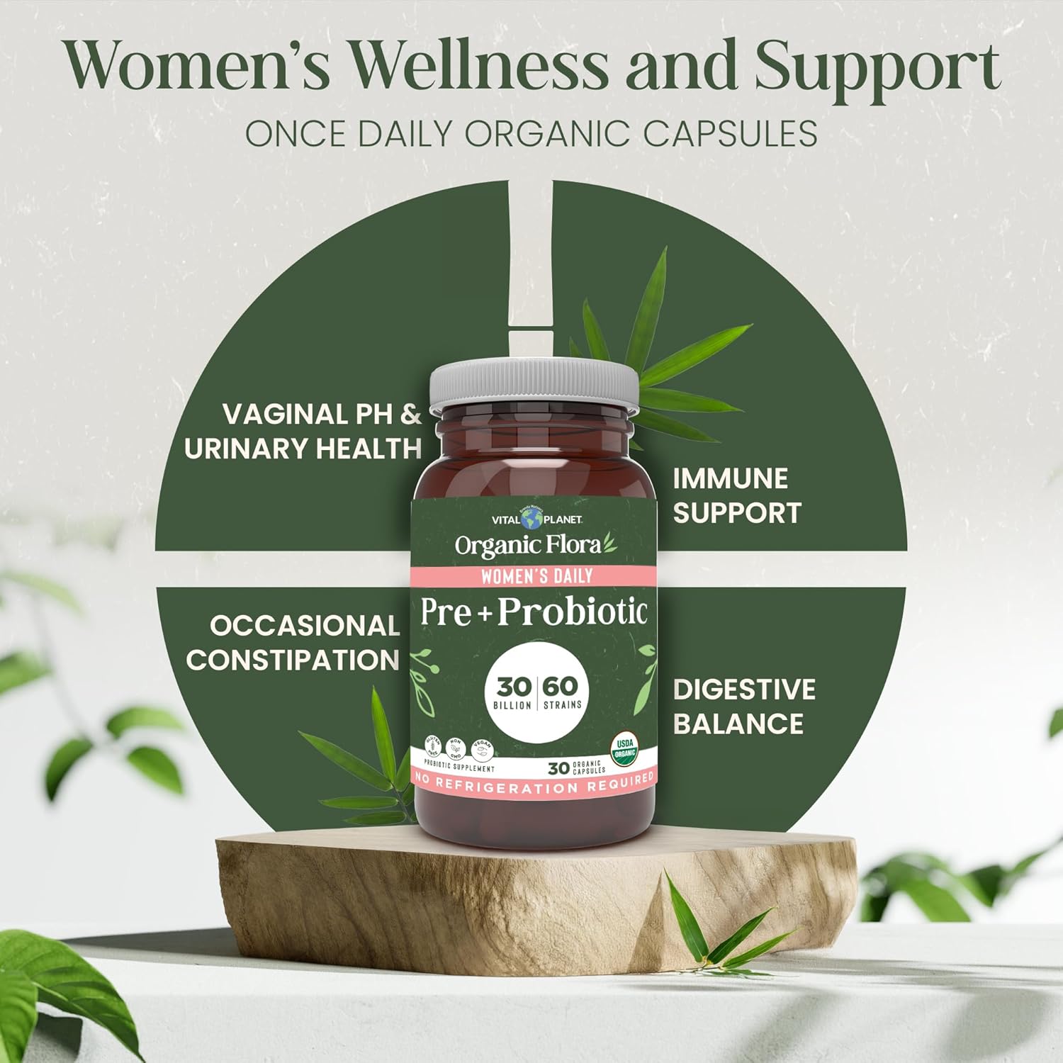 Vital Planet - Organic Flora Probiotics for Women, Women's Daily Shelf Stable Probiotic 30 Billion CFU, 60 Diverse Strains, Prebiotic Organic Mushroom Blend, Immune and Digestive Health 30 Capsules - Image 3