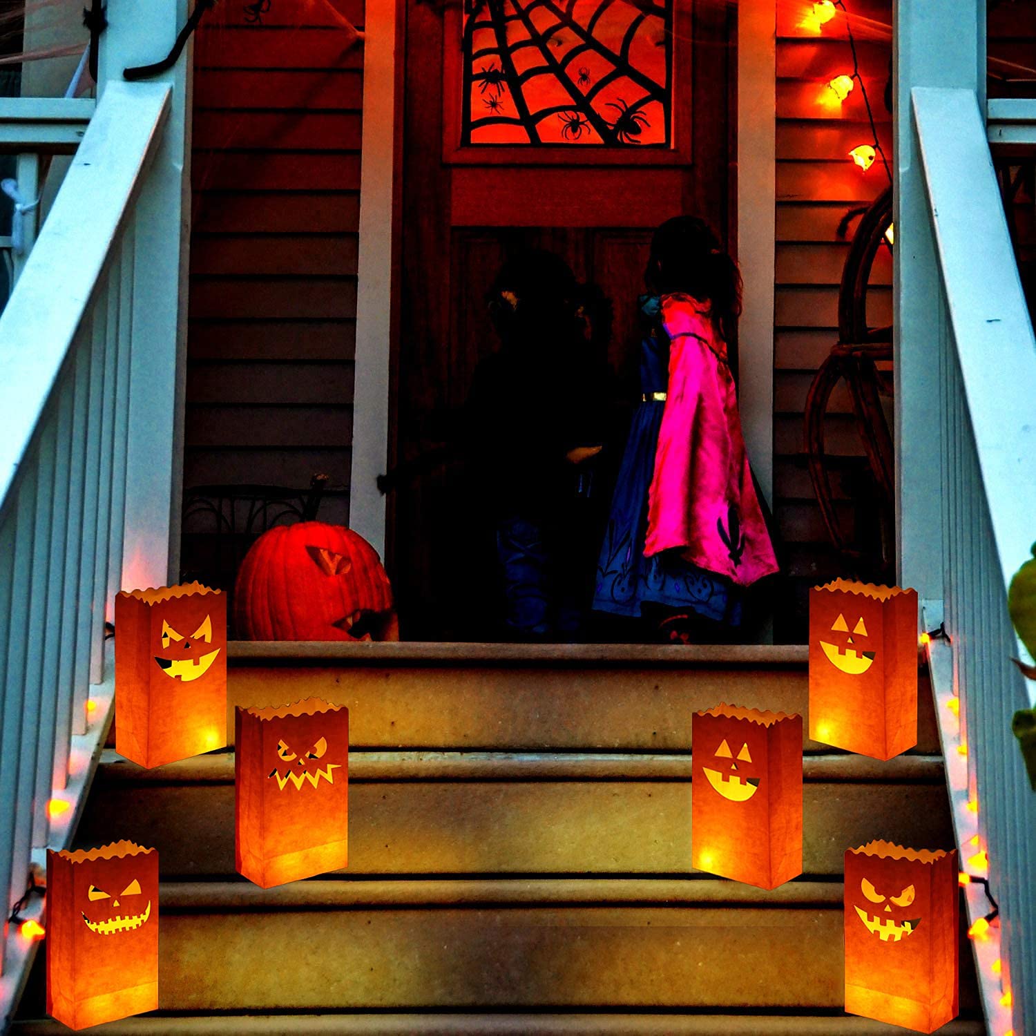 Stmarry 50 sztuk torebek na Halloween, odporne na płomienie, świeczniki Jack-o'-Lantern, świeczniki na Halloween, dekoracje imprezowe