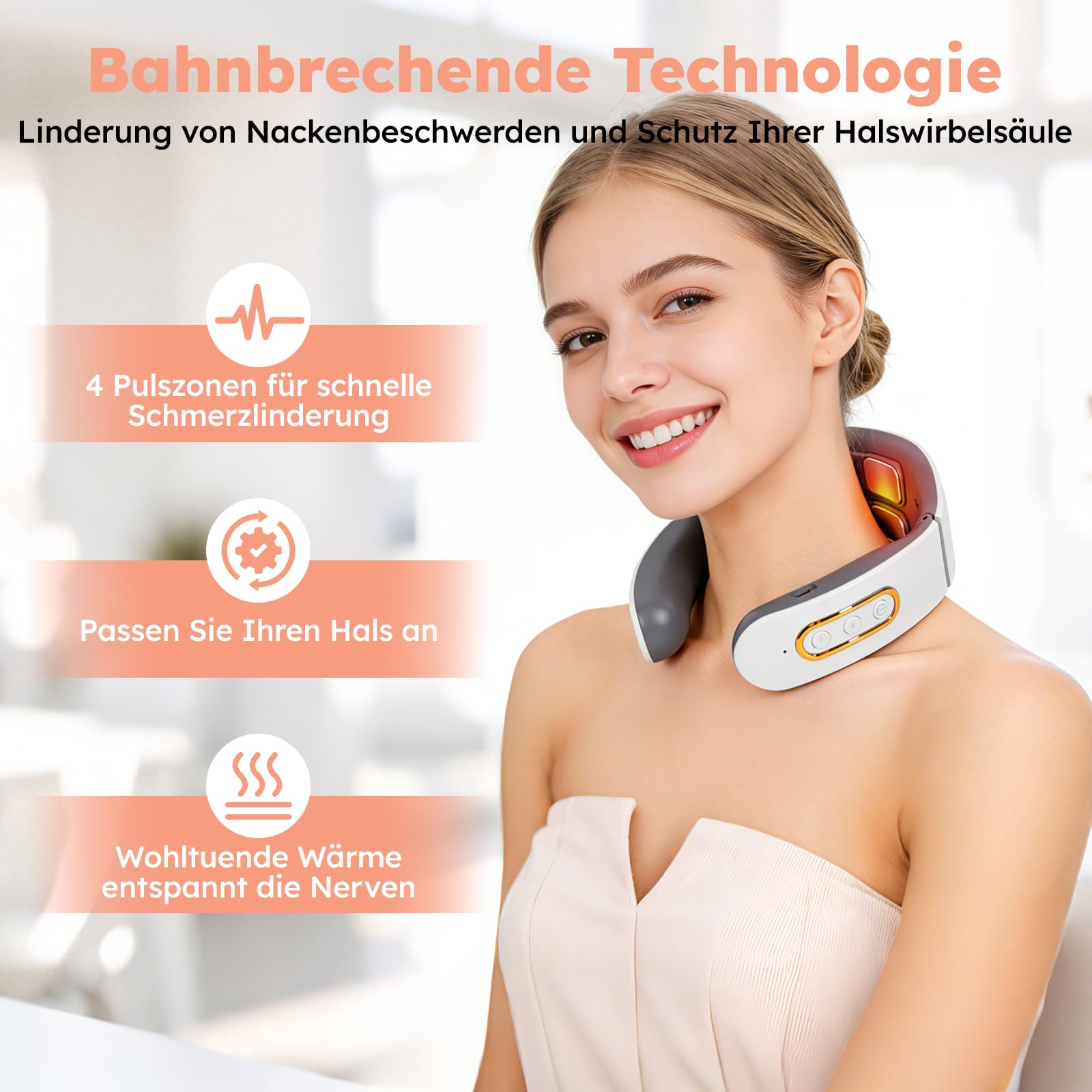 Neurotex Nackenmassagegerät,Mit Stimme,Bio-Neuro-Modulation,11-In-1Nackenlösung,Tragbares Beheiztes Nackenmassagegerät,6 Modi,9 Intensitätsstufen,Elektrisches Nacken Massage für Büro Hause und Reise