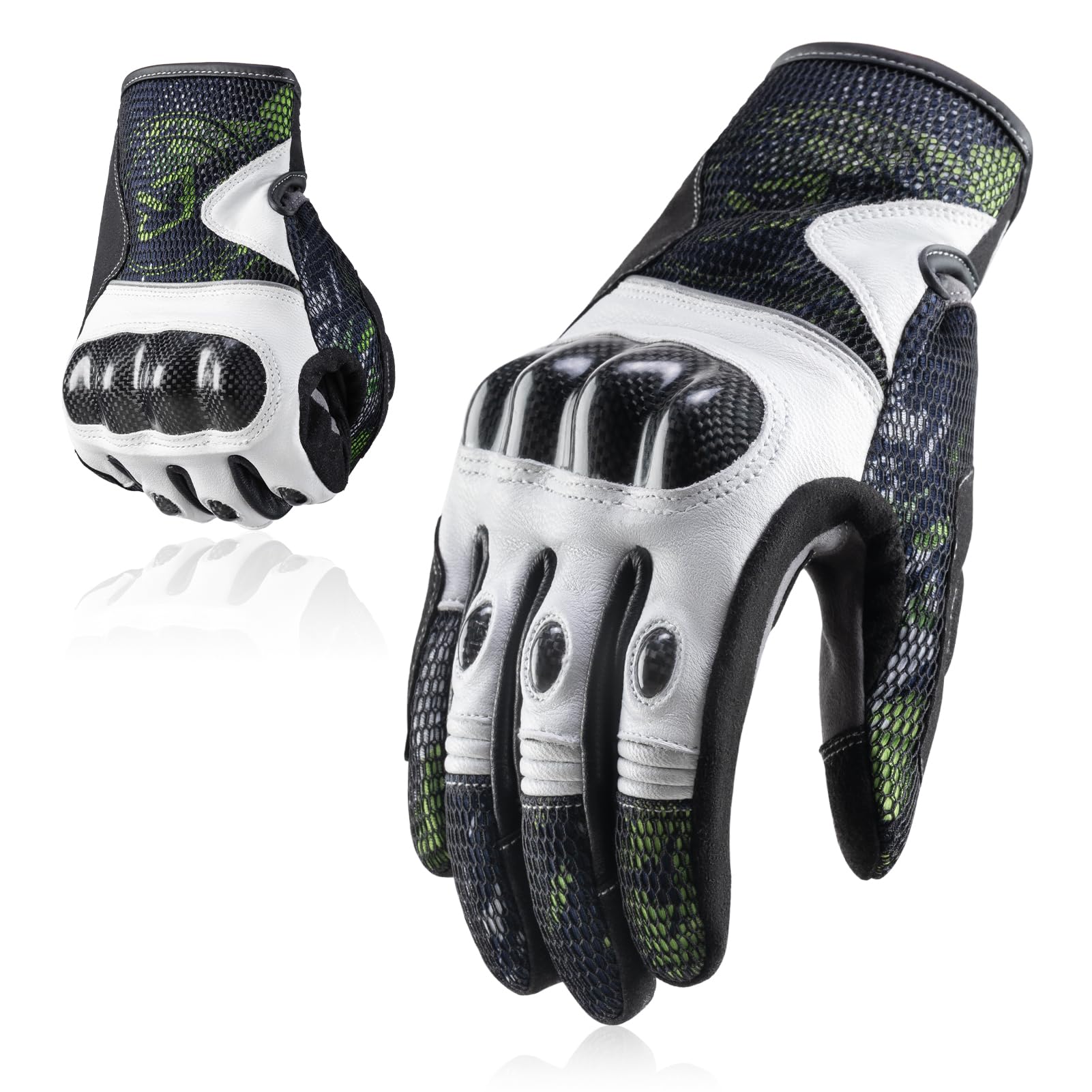 ROCKBROS Motorcycle Mountain Bike for Men Women - Green Carbon Fiber Knuckle Protection Motorbike Powersports Touchscreen MTB Gloves
