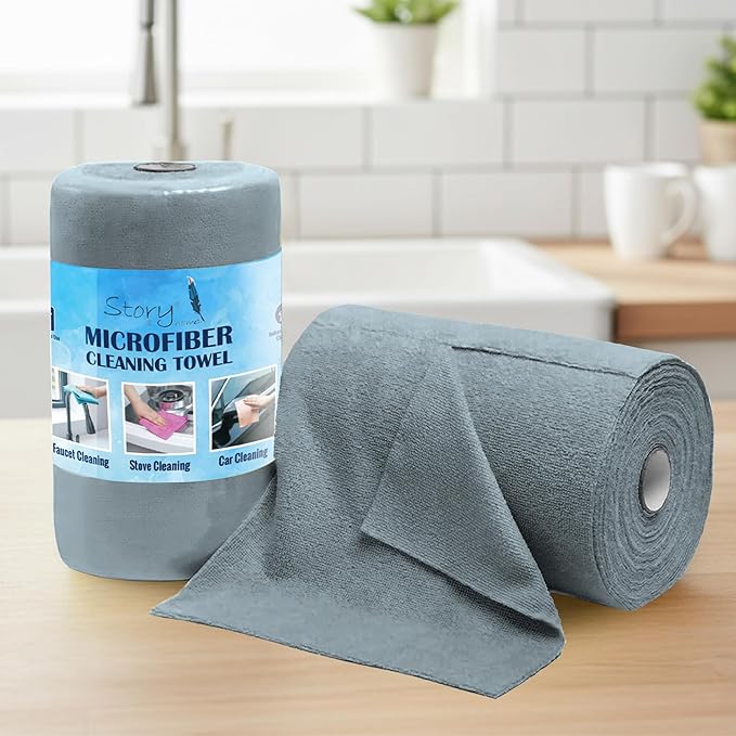 Story@Home Microfiber Cleaning Cloth Roll, 20Pcs, 4000 Times Washable - 10X Cheaper Than Paper Kitchen Towel Roll - Ultra Absorbent Lint Free Microfiber Cleaning Cloth for Kitchen - Tearable, Reusable