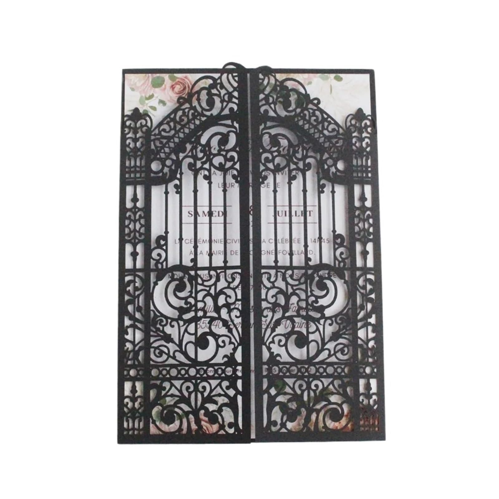 Hochzeitseinladungen Karte Metallic Gold Gate Laset Cut Hochzeitseinladungskarten, 50 Sets, personalisierter Druck, Hochzeits-Promi-Partyeinladungen (Color : Black, Size : Blank whole set)
