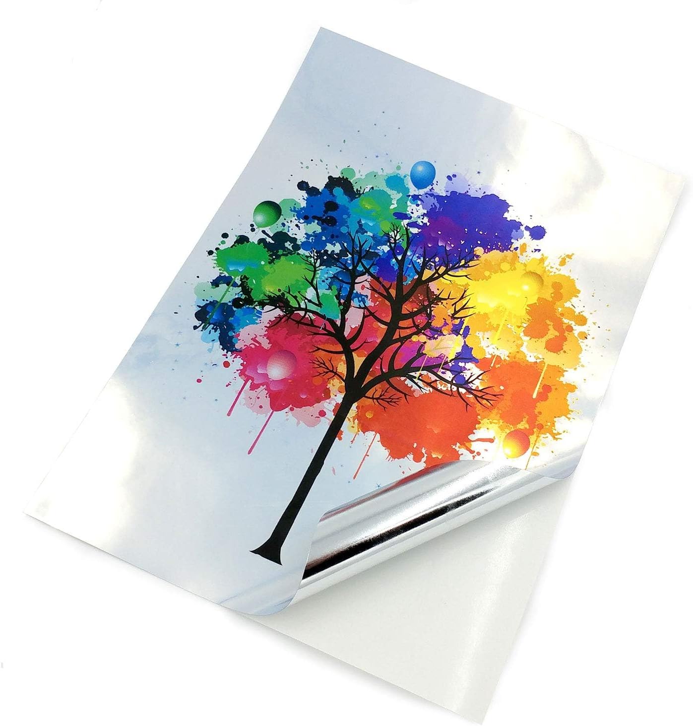 10 A4 Glossy Silver Sticker Sheets Inkjet and Laser Printable Waterproof Strong Sticky Back Self Adhesive Quality Metallic Pearlescent Finish - HD High Resolution Printing