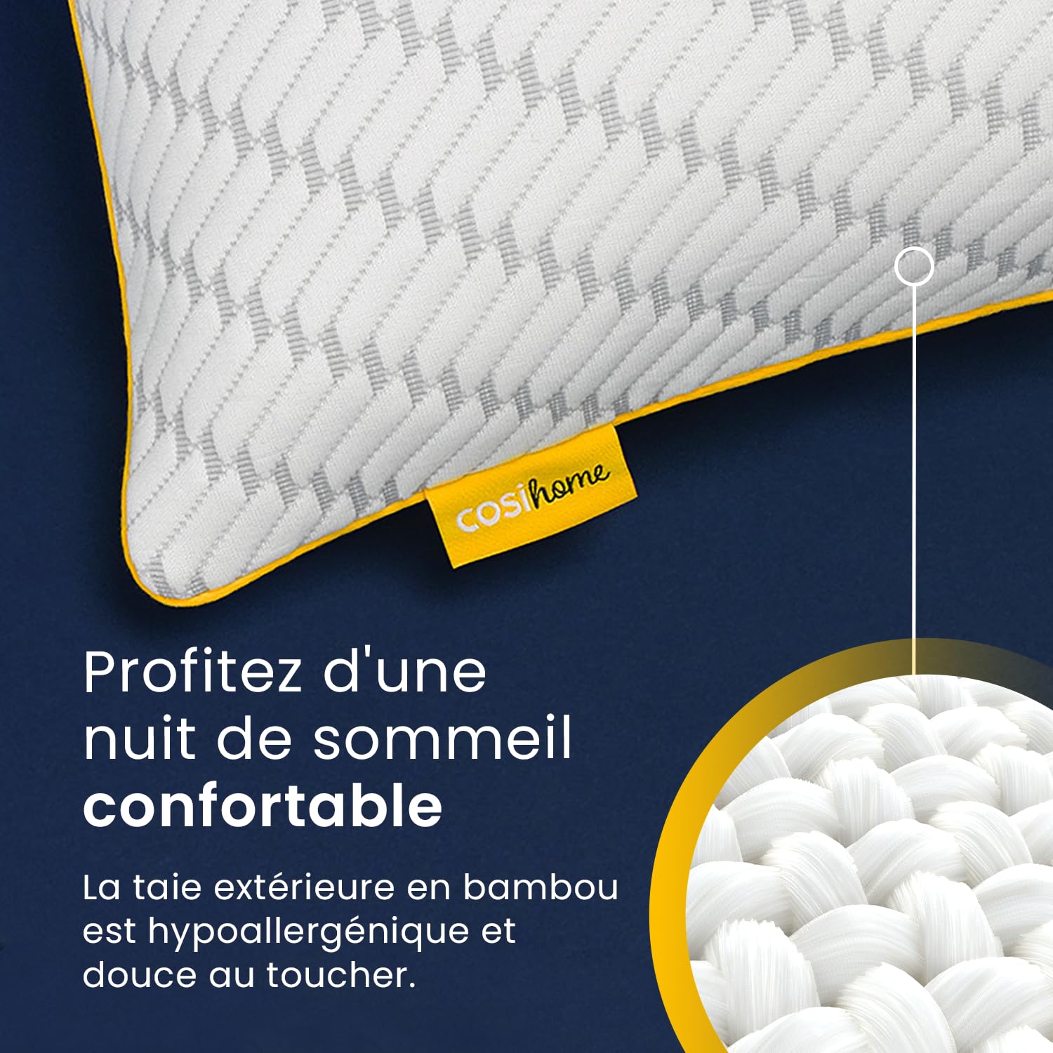 Cosi Home Lot de 2 Oreillers à mémoire de Forme 71x45 cm - Coussin Respirant Blanc avec Housse en Bambou, Hauteur Réglable, Lavable en Machine, pour Dormir sur Le Dos, Le côté ou Le Ventre